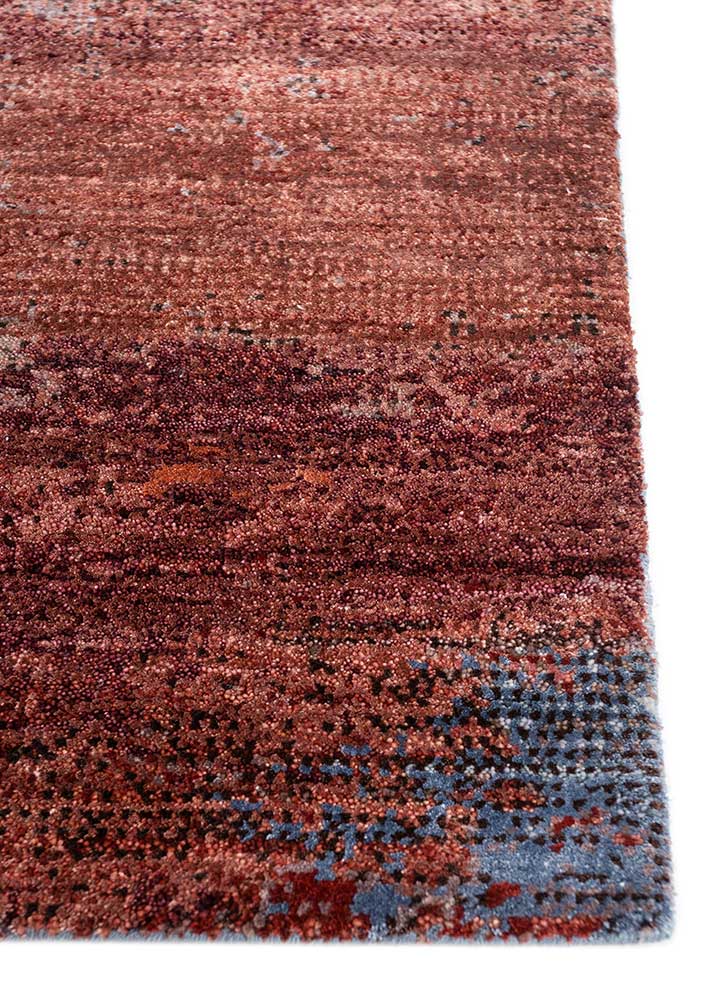 afterglow by kavi red and orange wool and bamboo silk Hand Knotted Rug - Corner