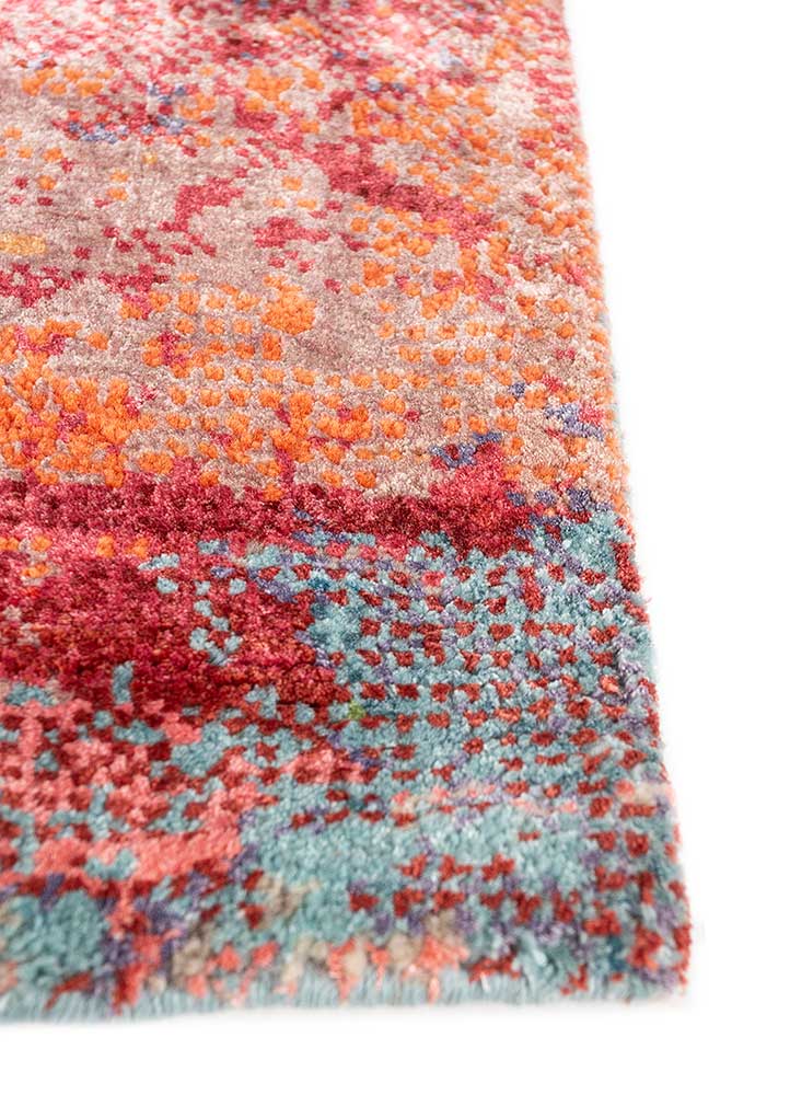 afterglow by kavi pink and purple wool and bamboo silk Hand Knotted Rug - Corner