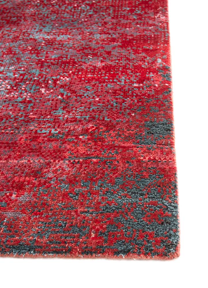 afterglow by kavi red and orange wool and bamboo silk Hand Knotted Rug - Corner