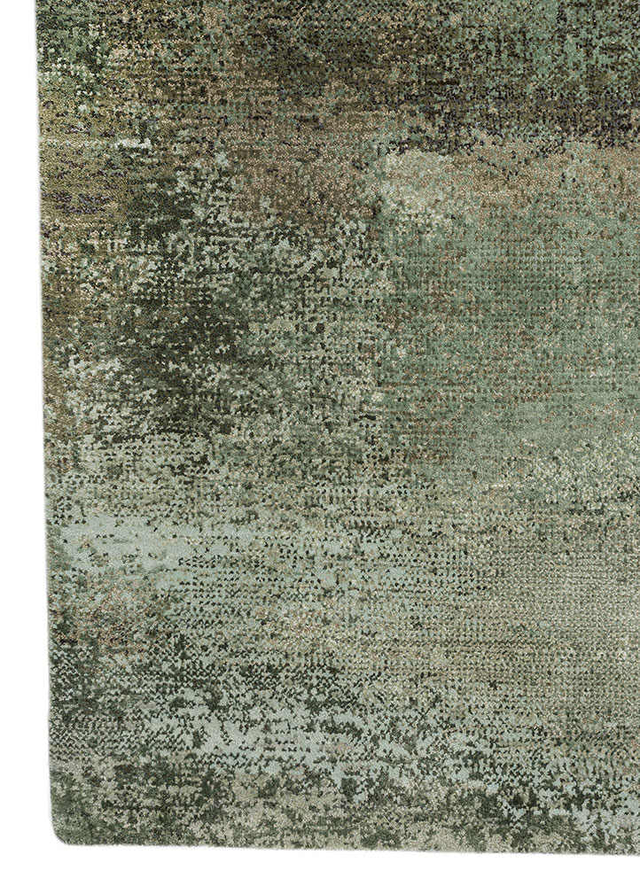 afterglow by kavi green wool and bamboo silk Hand Knotted Rug - Corner