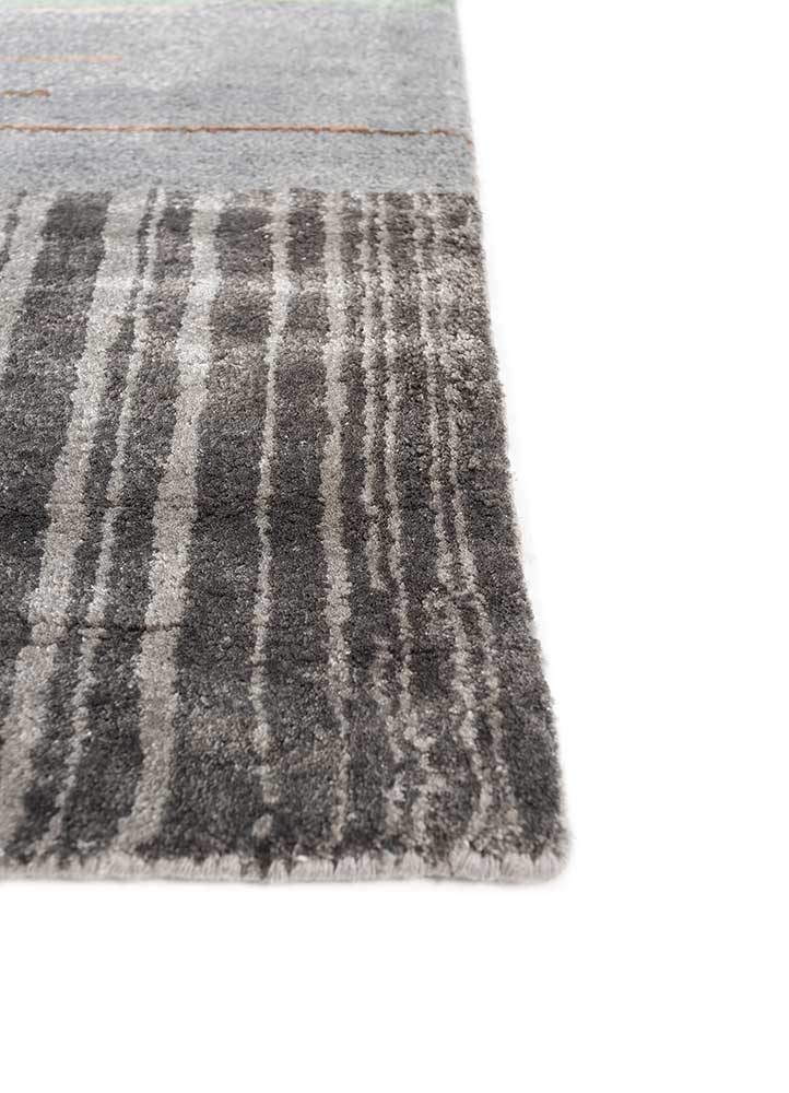 afterglow by kavi grey and black wool and bamboo silk Hand Knotted Rug - Corner