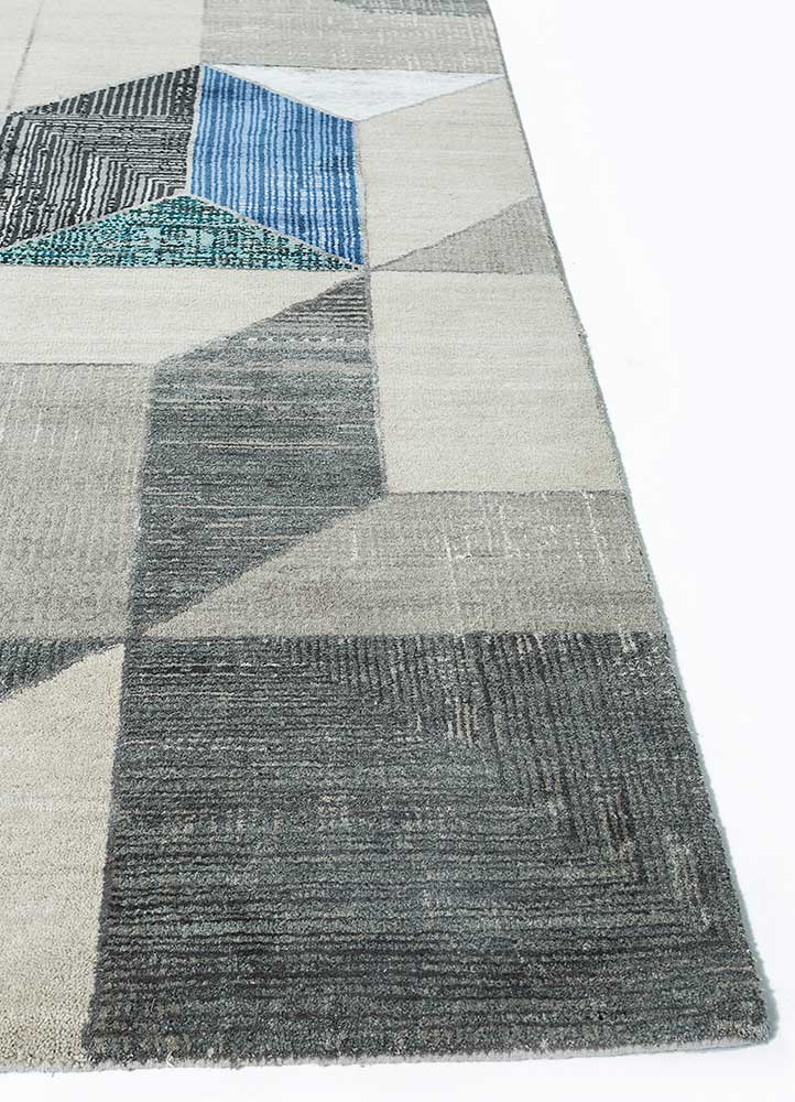 chaos theory by kavi grey and black wool and bamboo silk Hand Knotted Rug - Corner