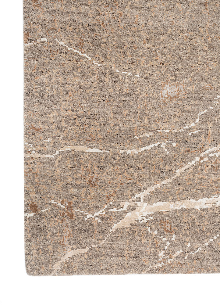 aprezo beige and brown wool and bamboo silk Hand Knotted Rug - Corner