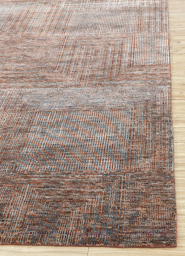 chaos theory by kavi beige and brown wool and bamboo silk Hand Knotted Rug - Corner