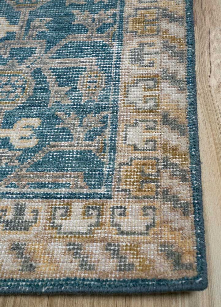 erbe blue wool Hand Knotted Rug - Corner