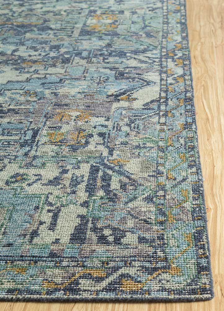 erbe blue wool Hand Knotted Rug - Corner