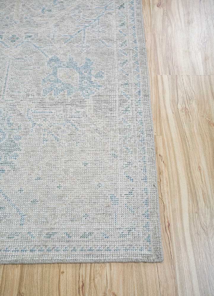 erbe blue wool Hand Knotted Rug - Corner