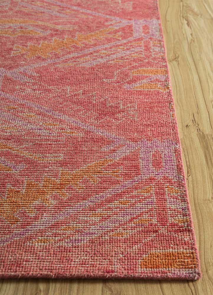erbe red and orange wool Hand Knotted Rug - Corner