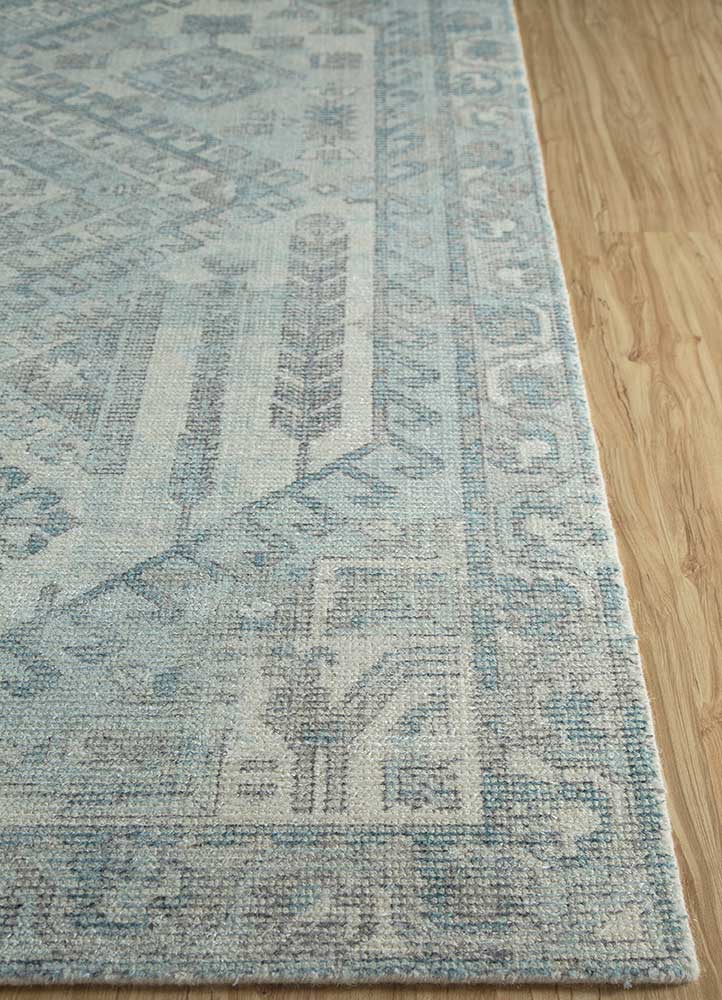 acar blue wool and bamboo silk Hand Loom Rug - Corner