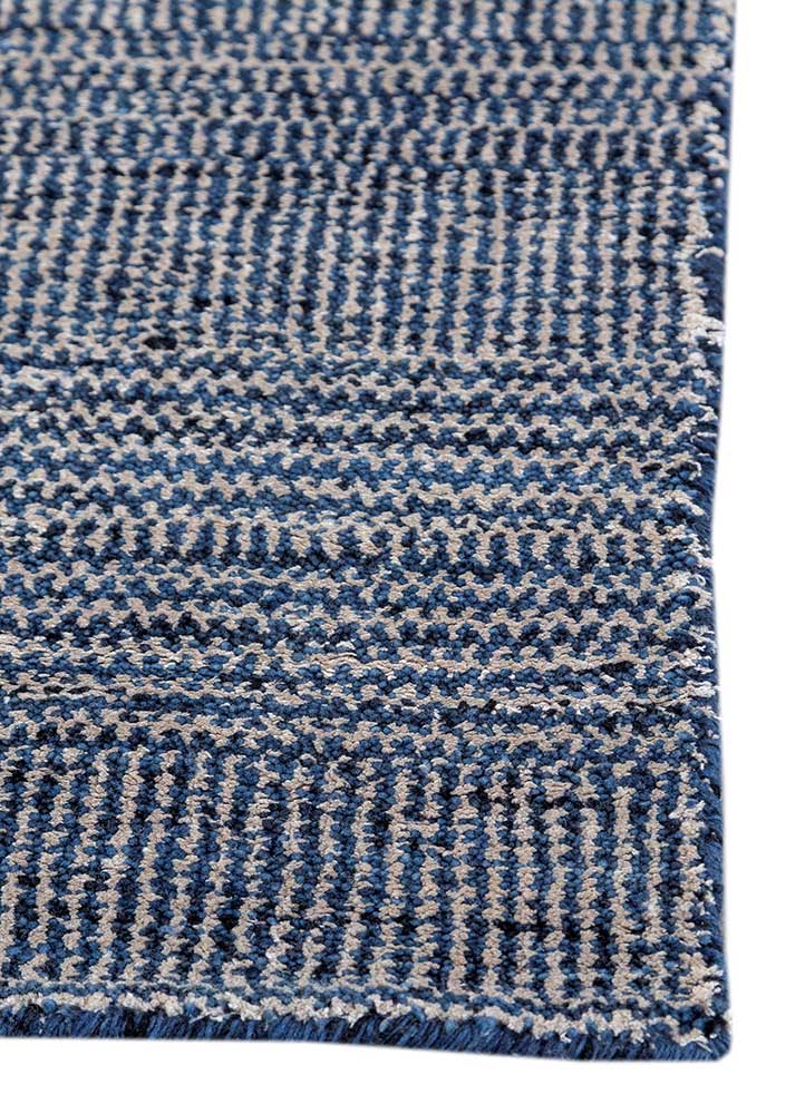 konstrukt blue wool and bamboo silk Hand Loom Rug - Corner