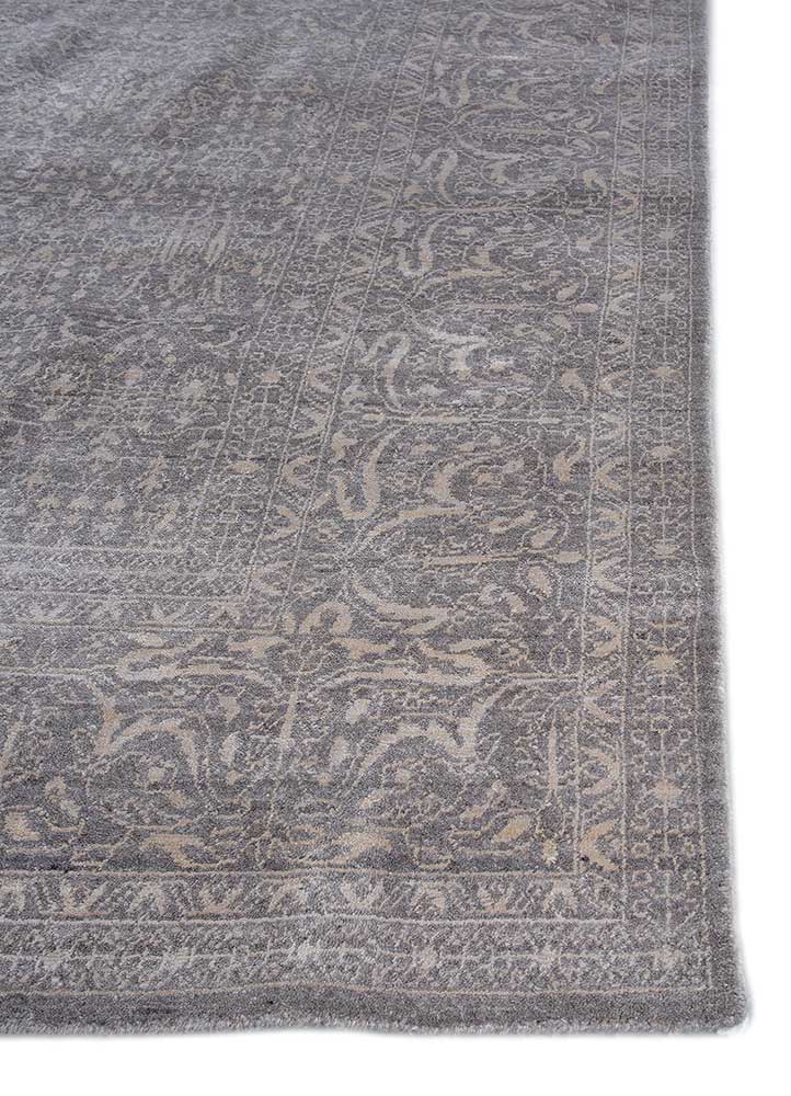 acar beige and brown wool and bamboo silk Hand Loom Rug - Corner