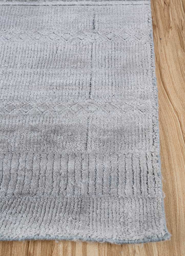 acar blue wool and bamboo silk Hand Loom Rug - Corner