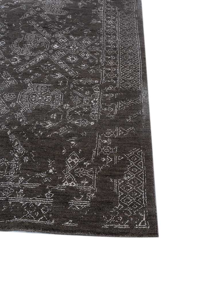 acar grey and black wool and bamboo silk Hand Loom Rug - Corner