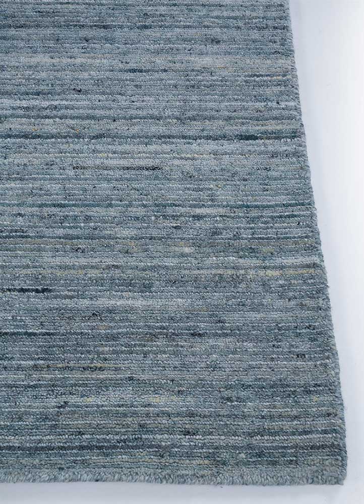 contour blue wool and viscose Hand Loom Rug - Corner