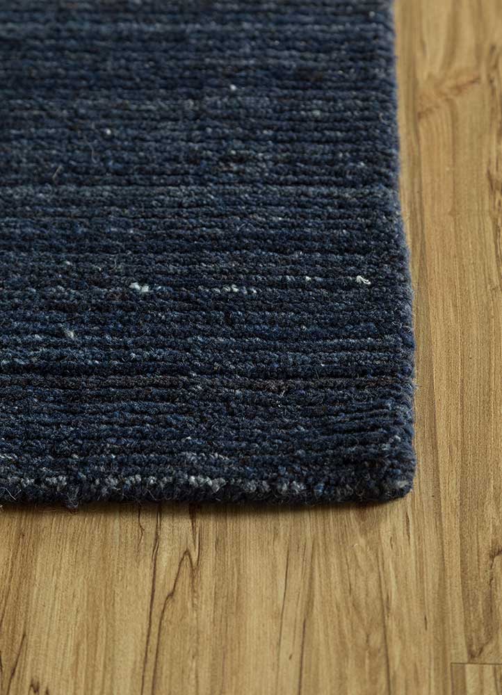 contour blue wool and viscose Hand Loom Rug - Corner