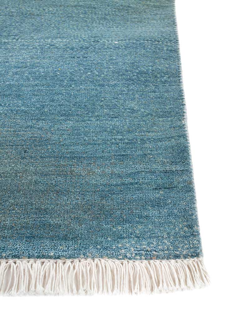 hidden by kavi blue wool and silk Hand Knotted Rug - Corner