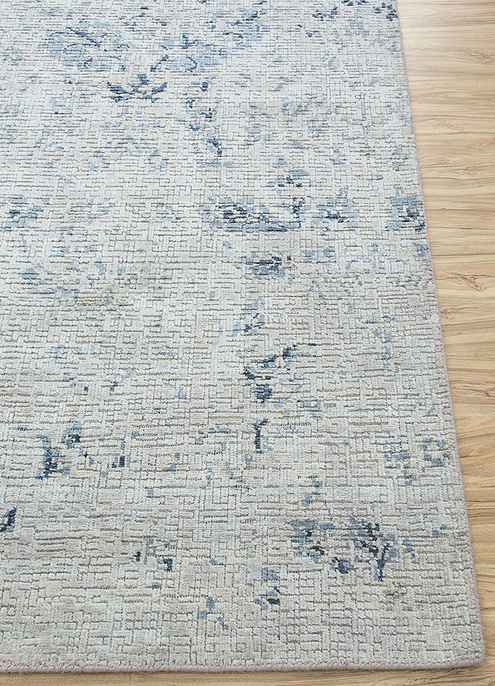 far east grey and black wool and silk Hand Knotted Rug - Corner