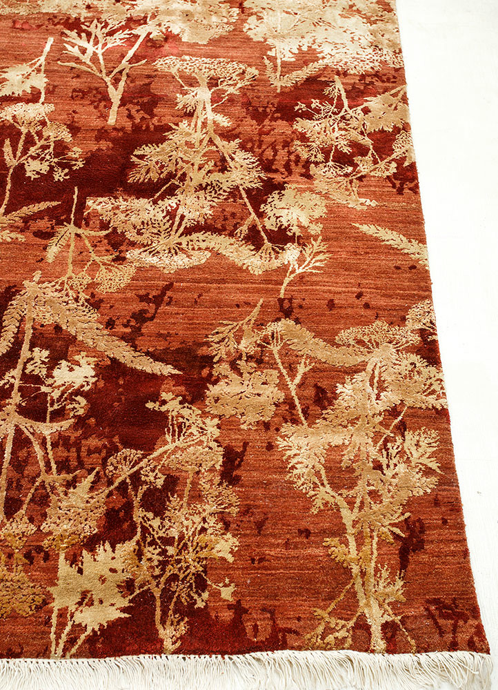 pansy red and orange wool and silk Hand Knotted Rug - Corner pansy red and orange wool and silk Hand Knotted Rug - Corner