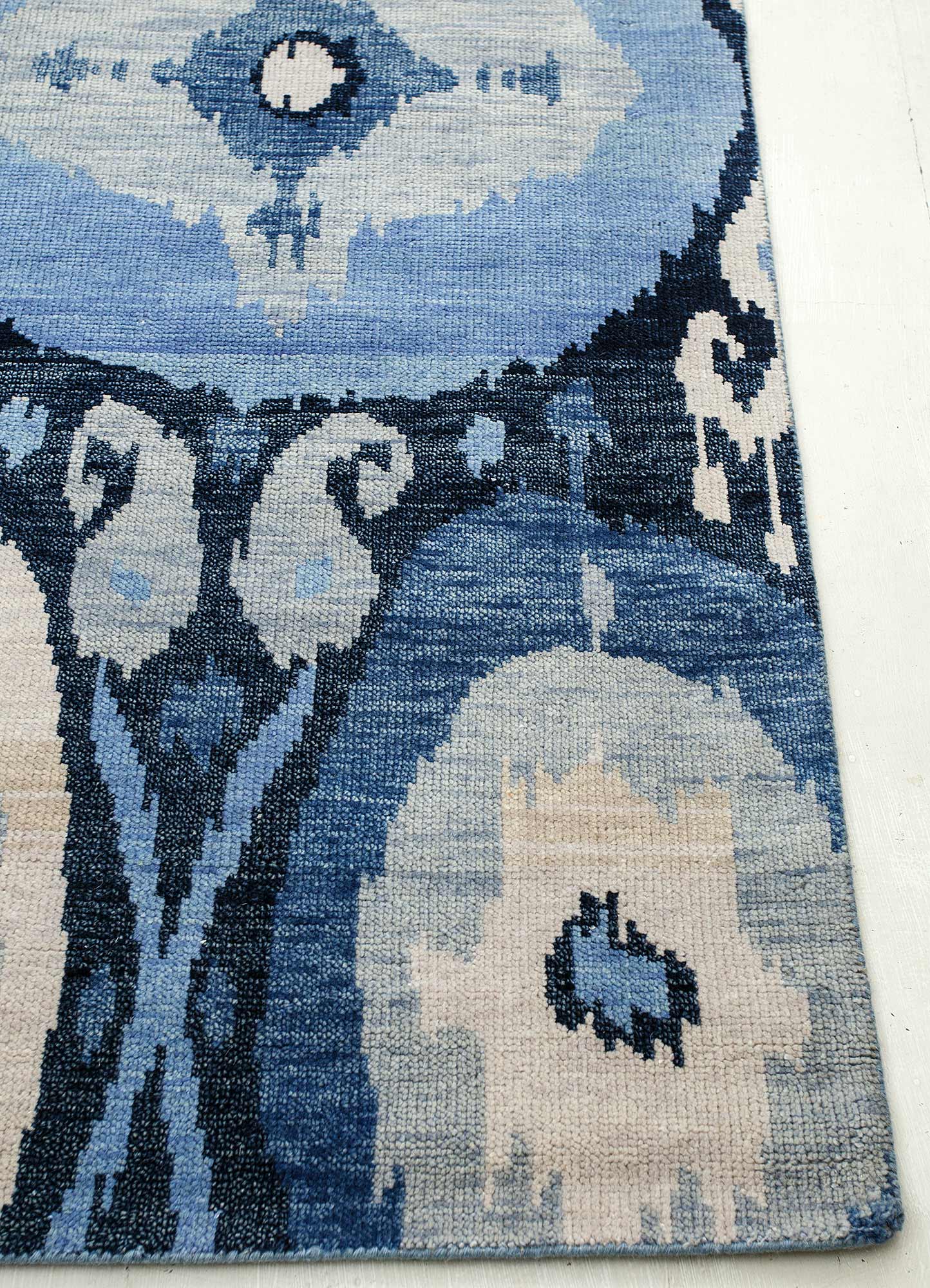 savana blue wool Hand Knotted Rug - Corner