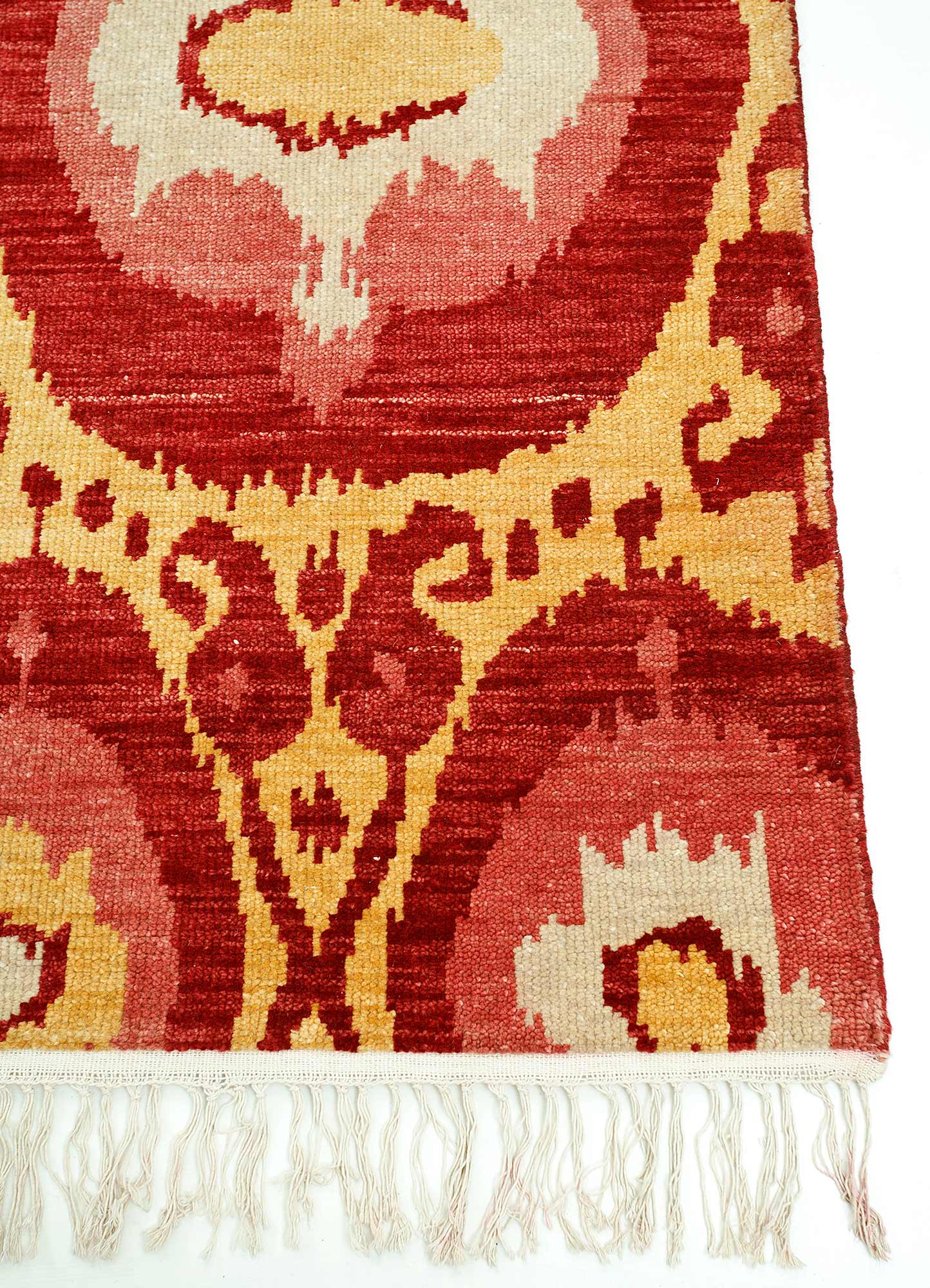 savana red and orange wool Hand Knotted Rug - Corner