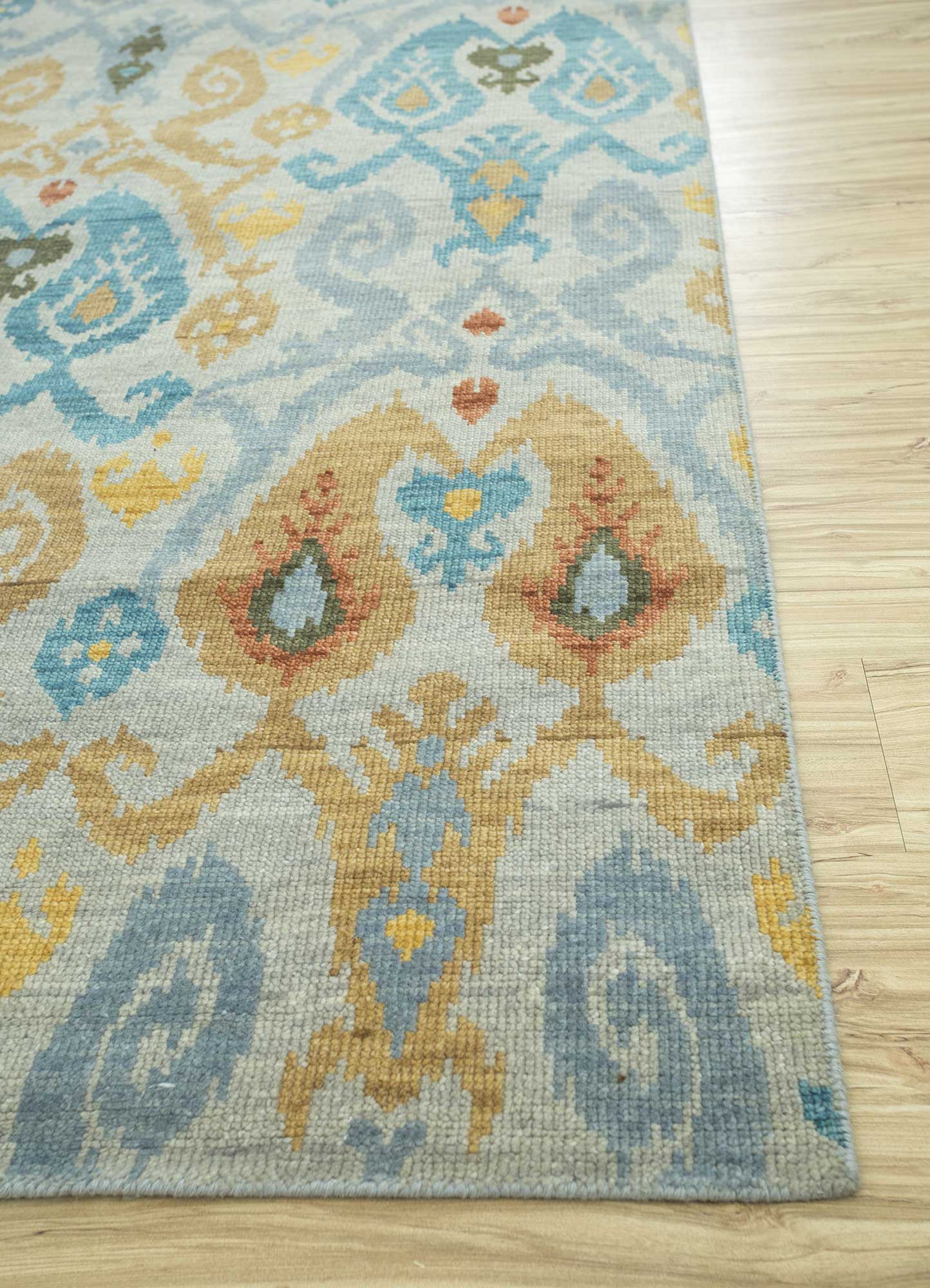 savana blue wool Hand Knotted Rug - Corner