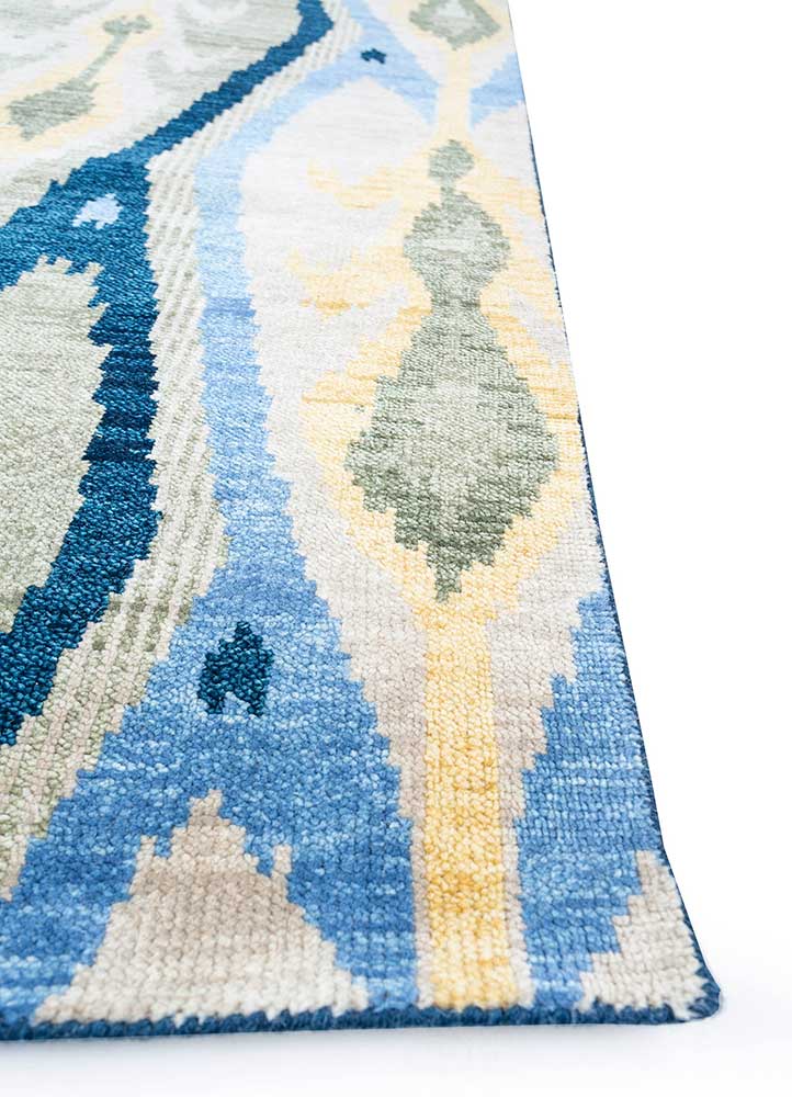 savana blue wool Hand Knotted Rug - Corner