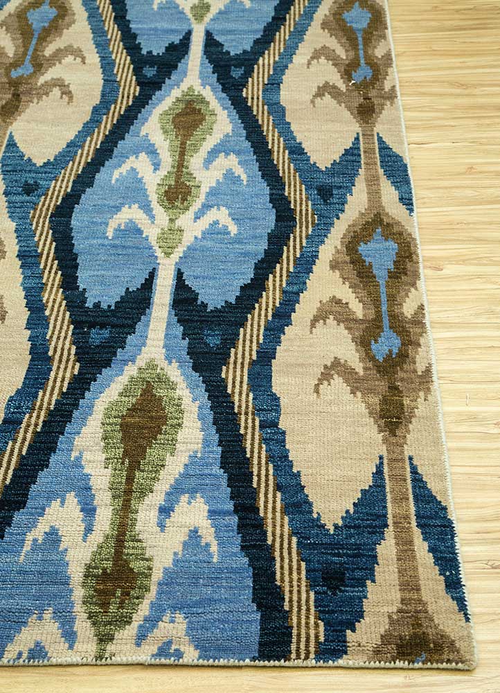 savana blue wool Hand Knotted Rug - Corner