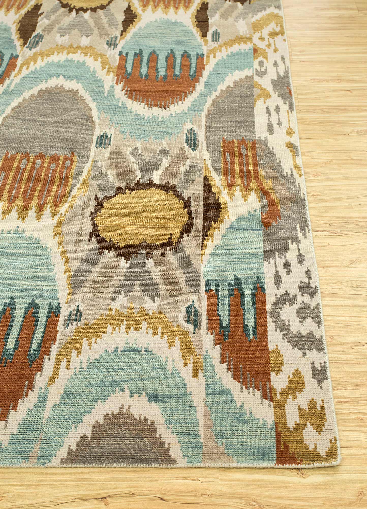 savana beige and brown wool Hand Knotted Rug - Corner