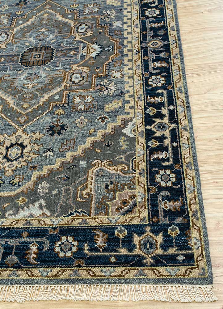 savana blue wool Hand Knotted Rug - Corner