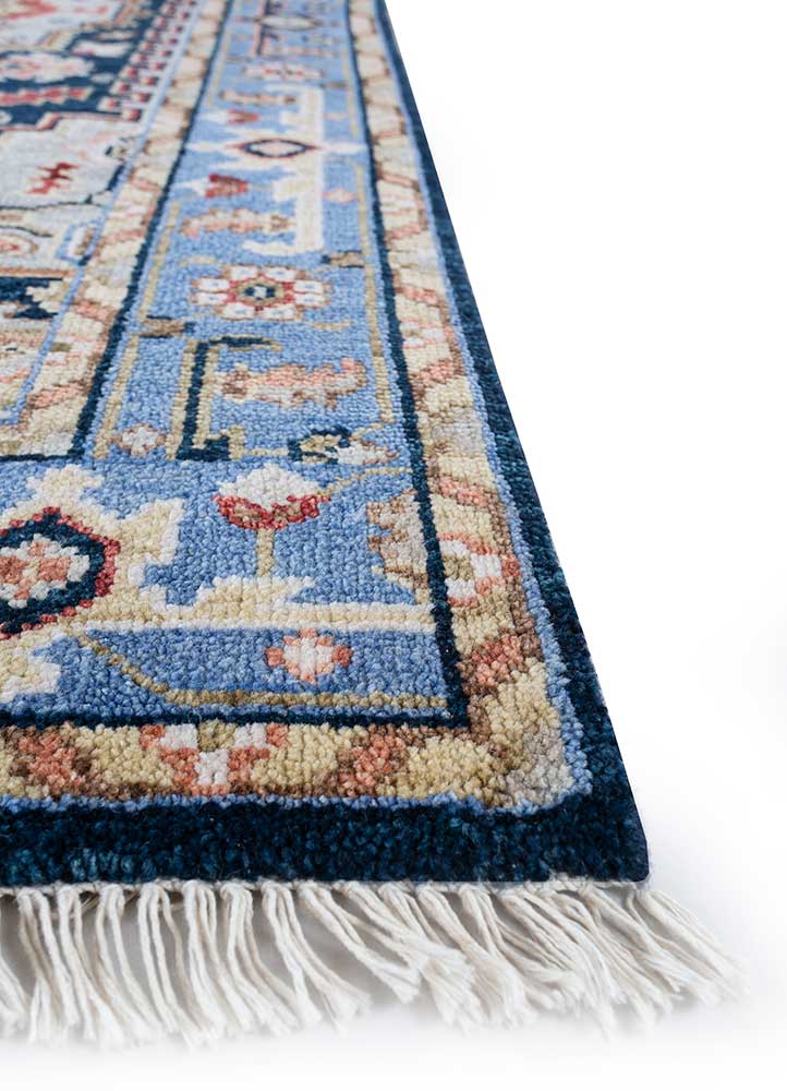 savana blue wool Hand Knotted Rug - Corner