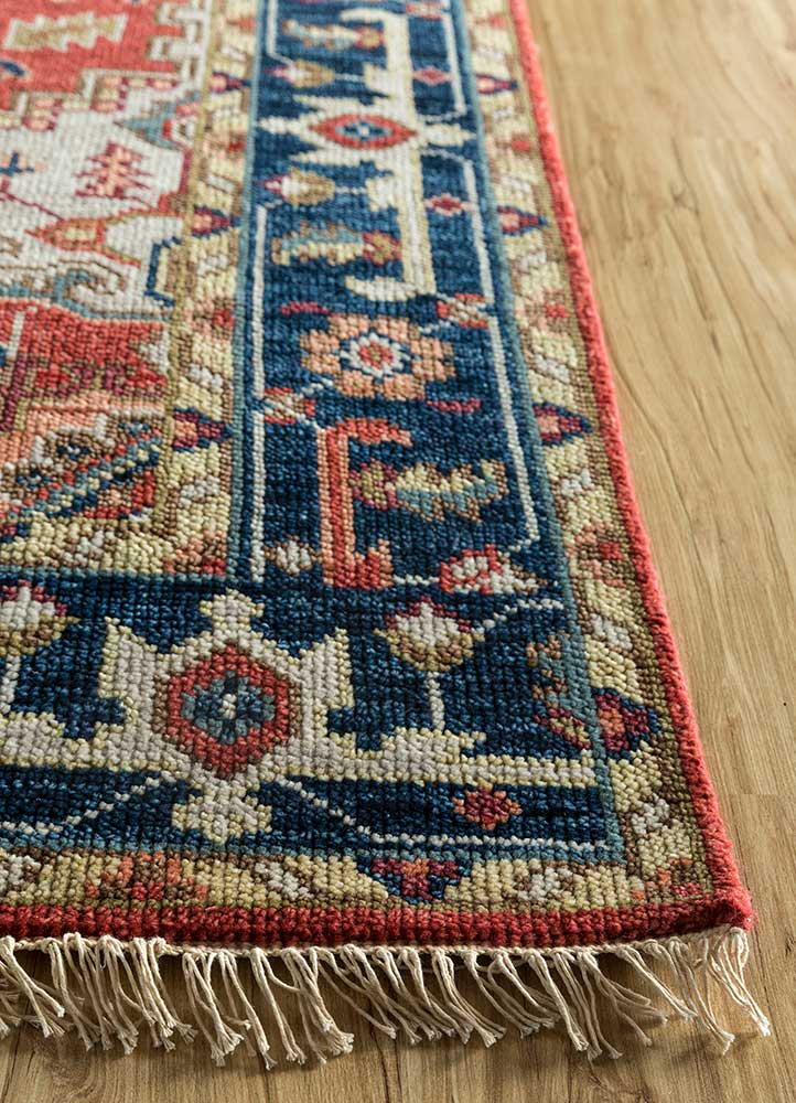 savana red and orange wool Hand Knotted Rug - Corner