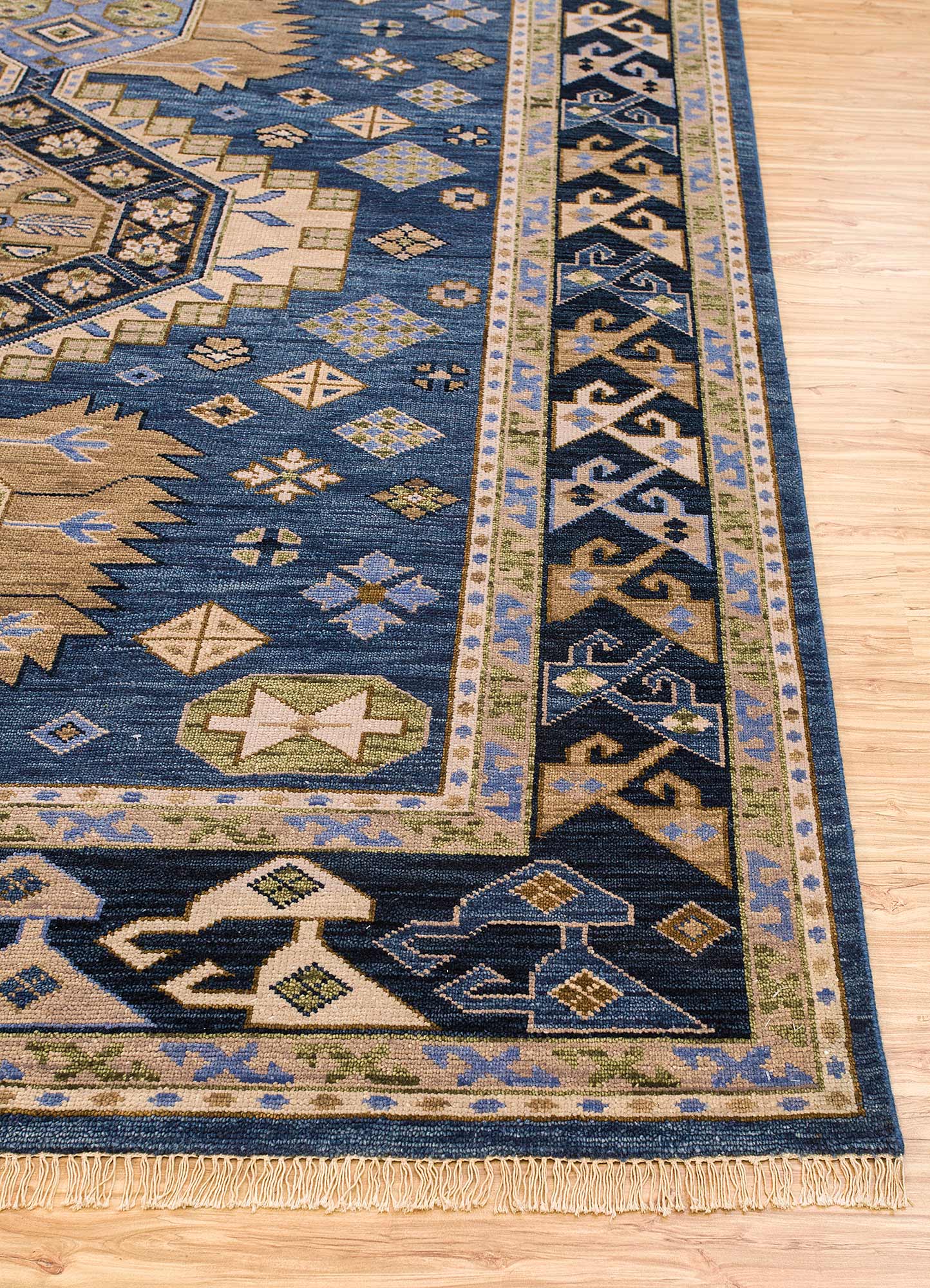 savana blue wool Hand Knotted Rug - Corner