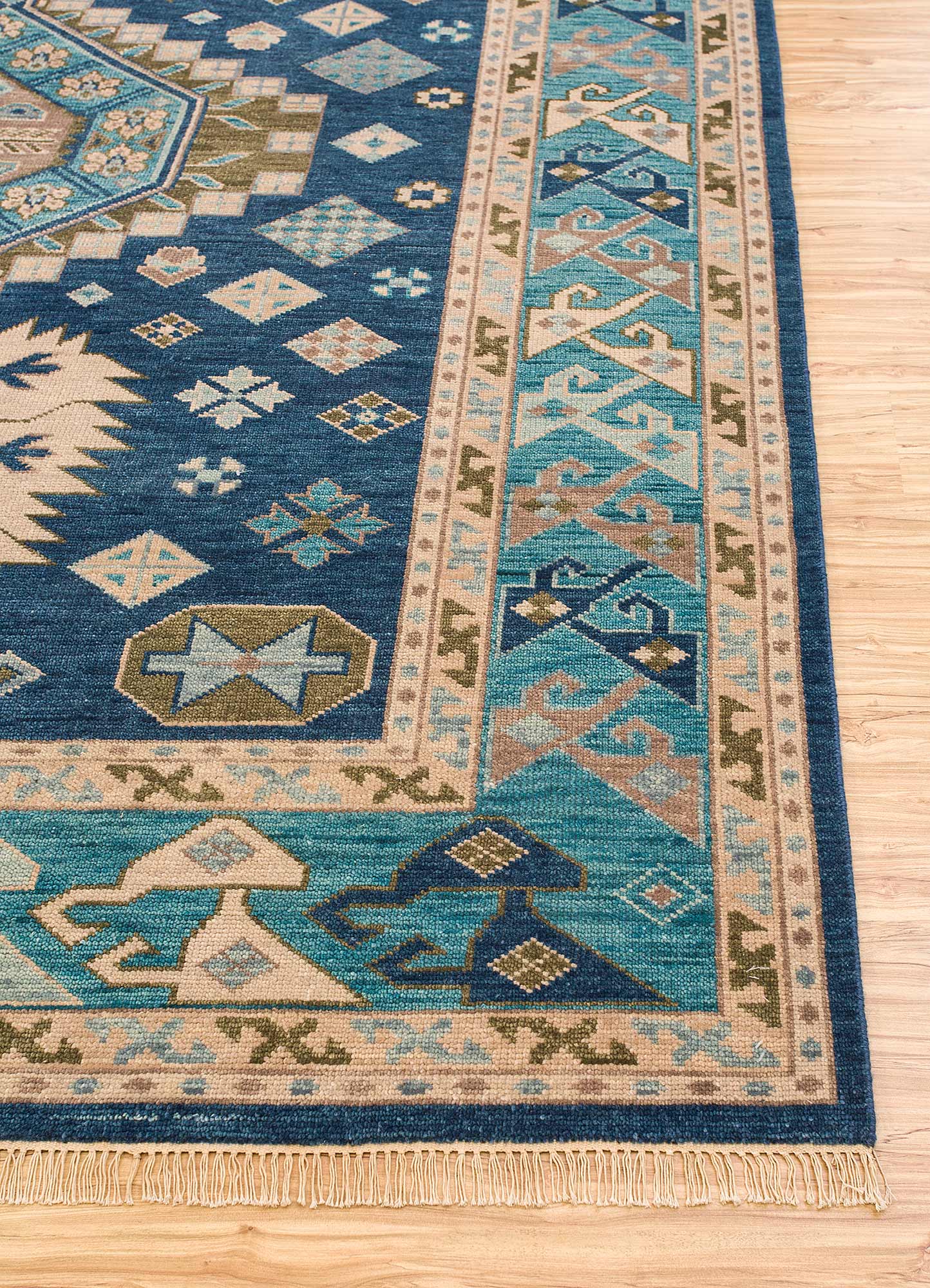 savana blue wool Hand Knotted Rug - Corner