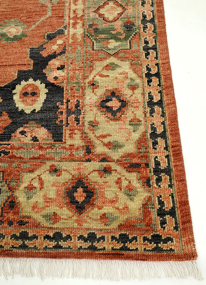 savana red and orange wool Hand Knotted Rug - Corner