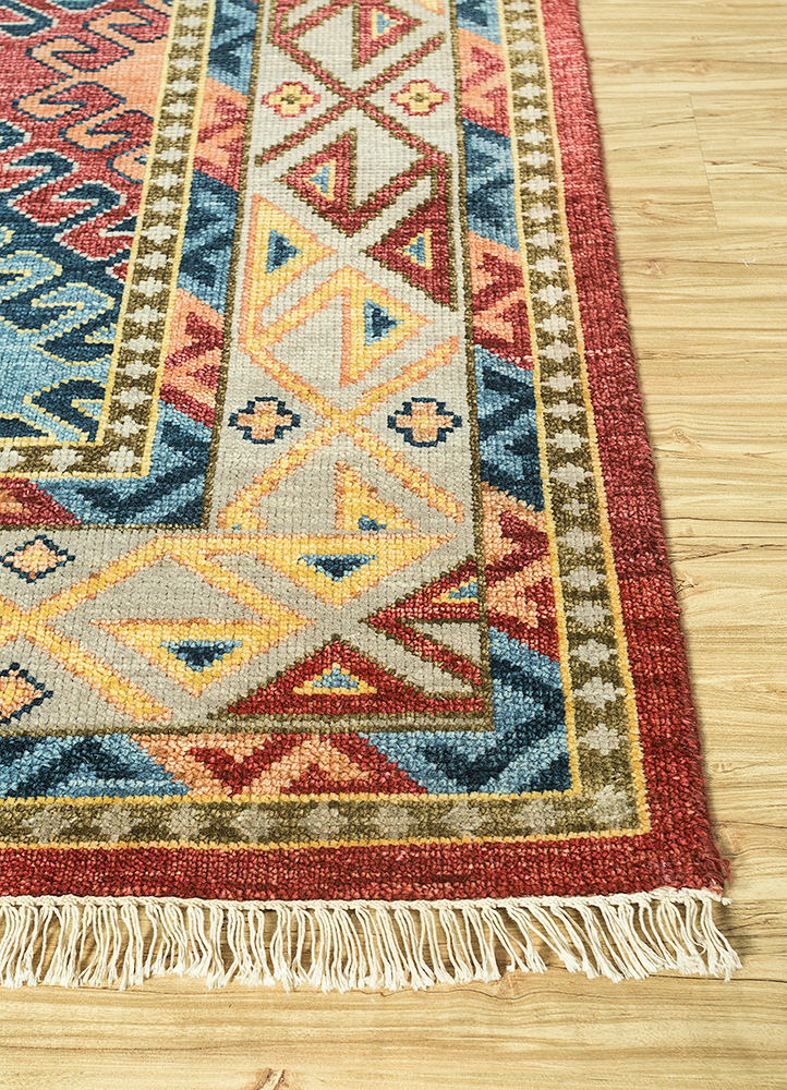 savana red and orange wool Hand Knotted Rug - Corner