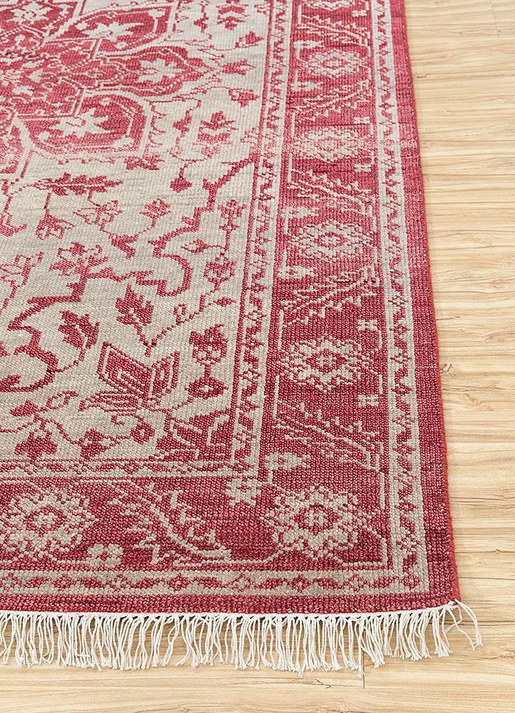 savana red and orange wool Hand Knotted Rug - Corner