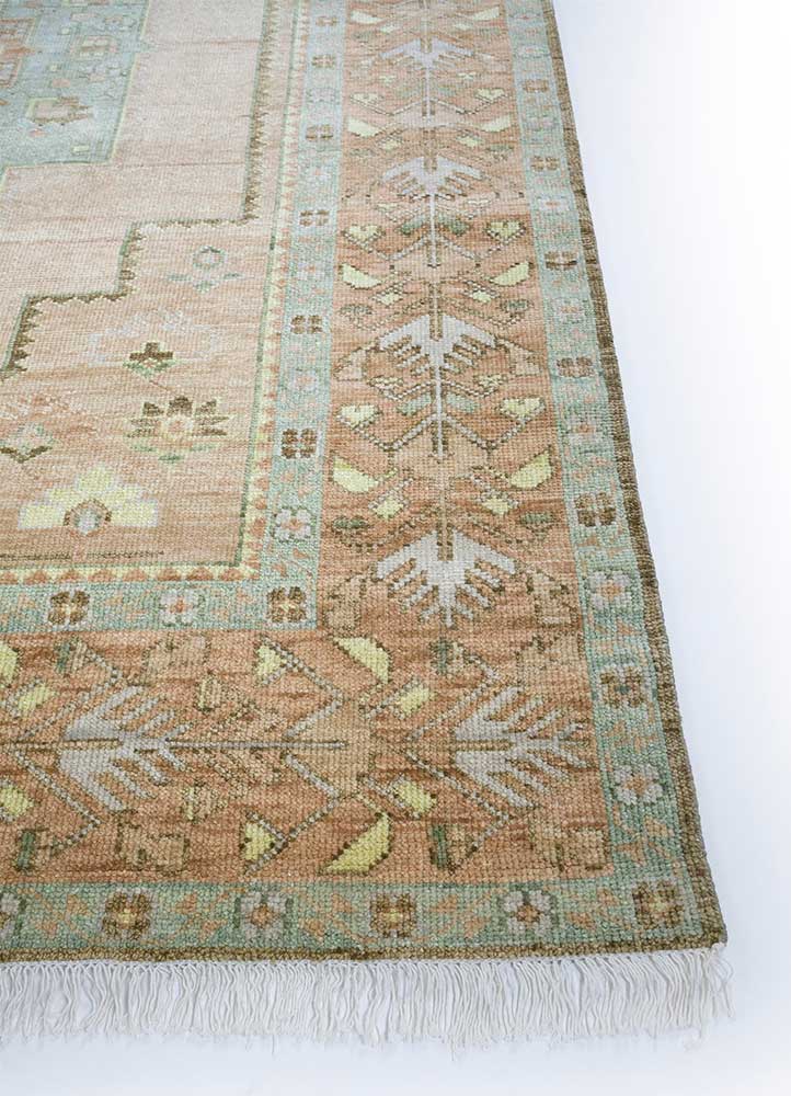 savana beige and brown wool Hand Knotted Rug - Corner