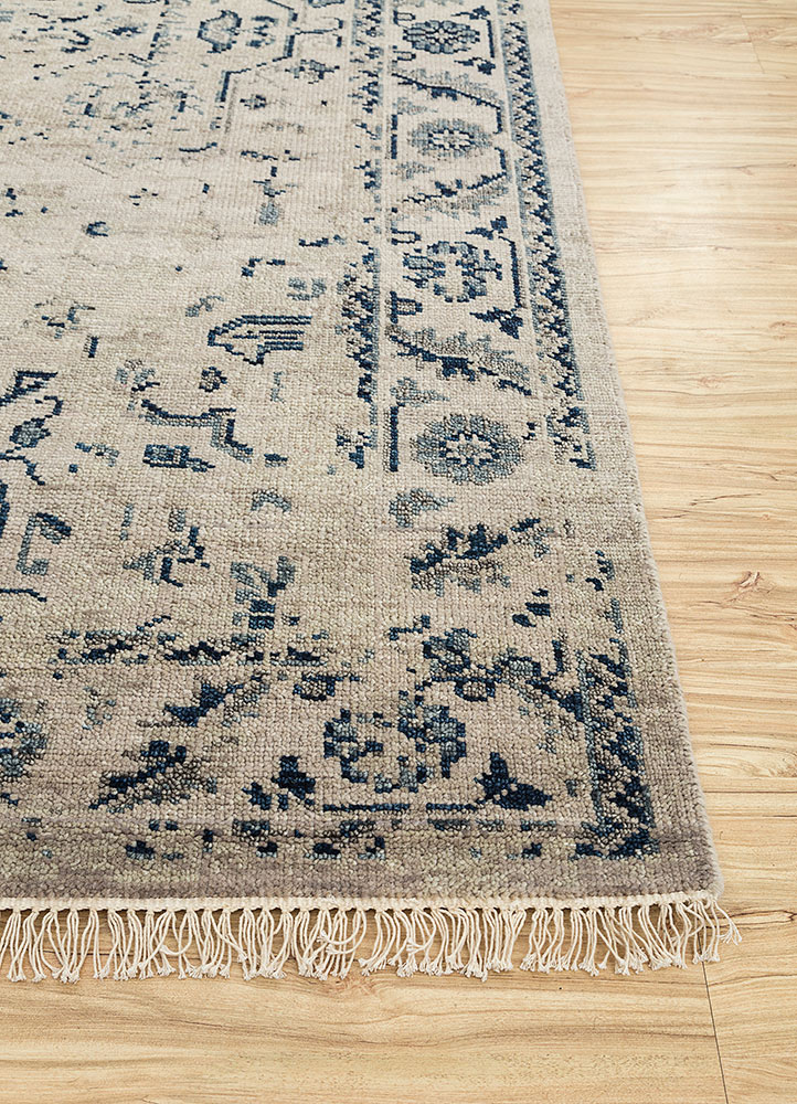 savana beige and brown wool Hand Knotted Rug - Corner