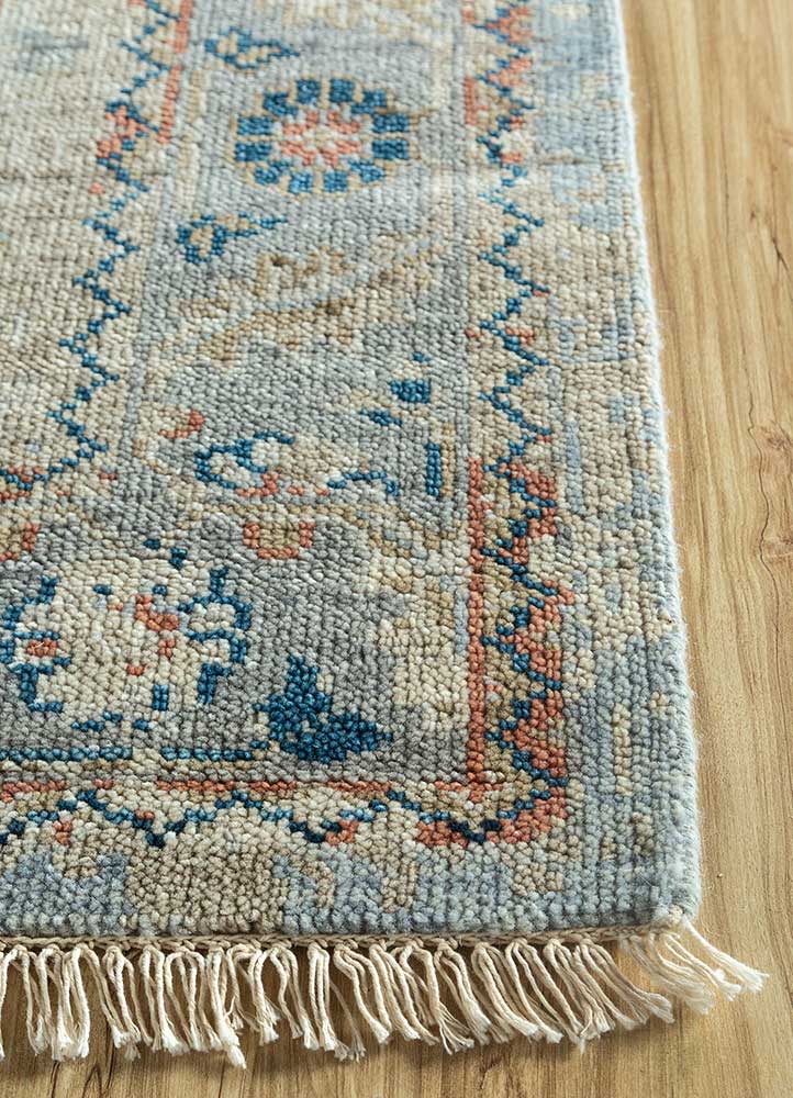 savana blue wool Hand Knotted Rug - Corner