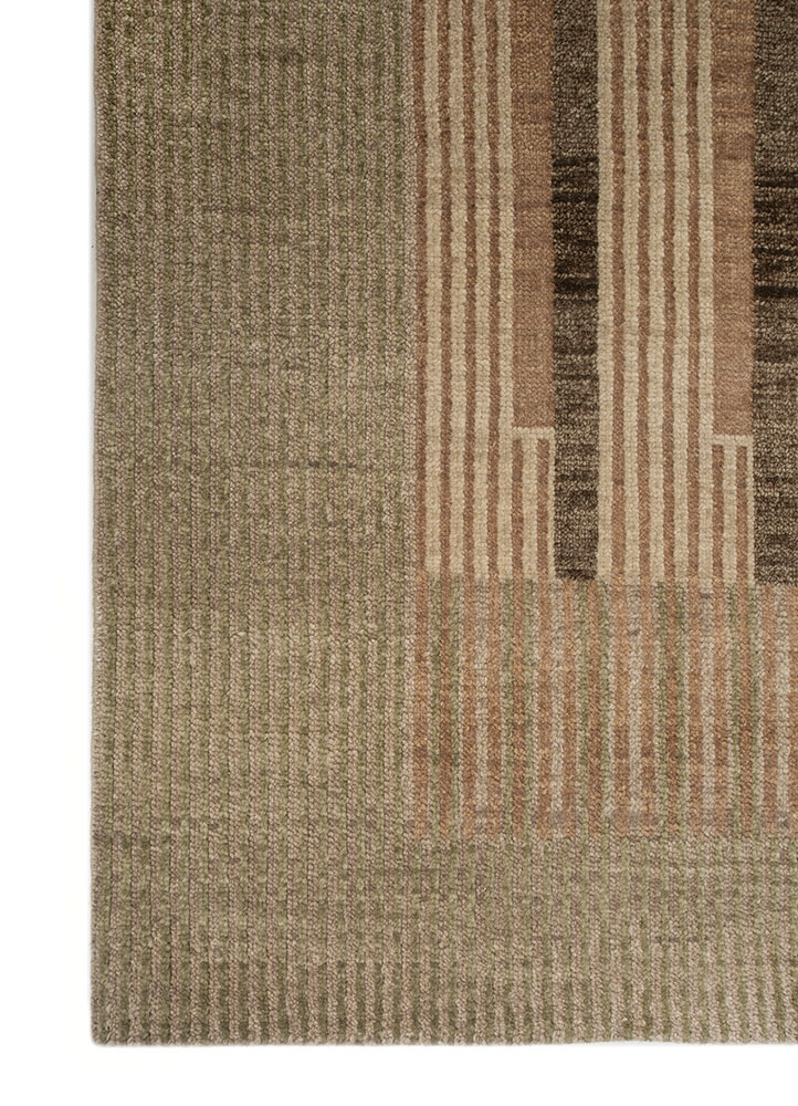 thyme beige and brown wool Hand Knotted Rug - Corner