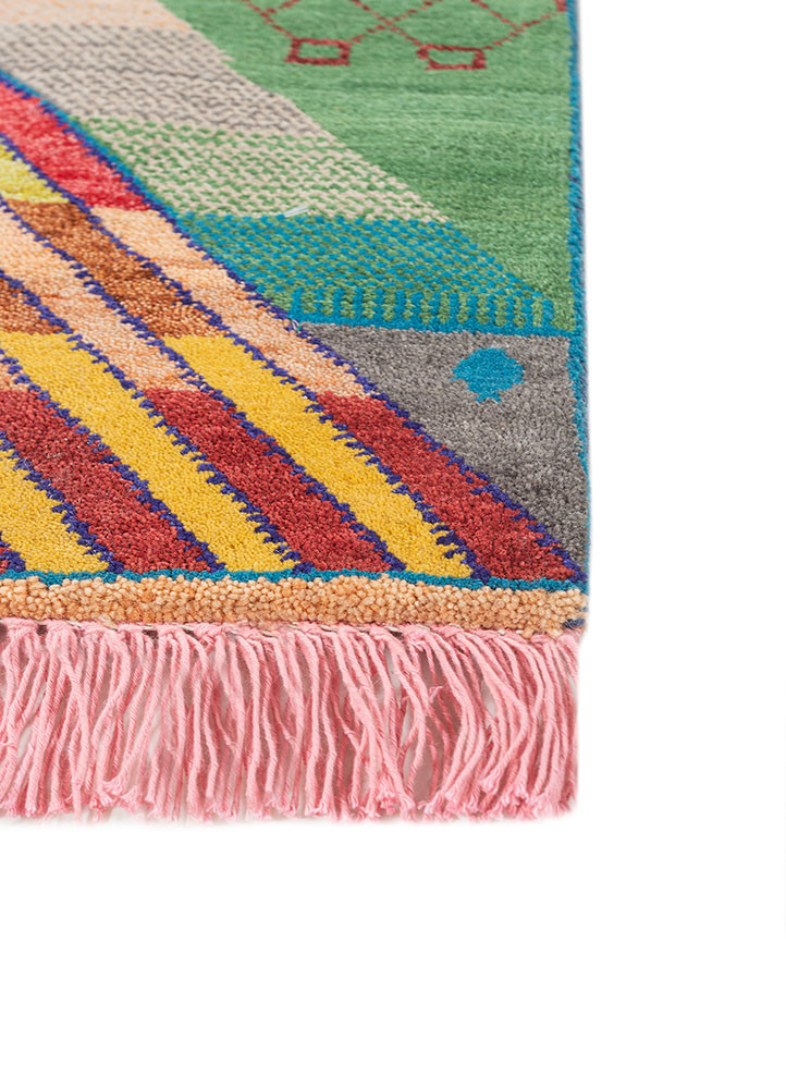 manchaha red and orange wool Hand Knotted Rug - Corner manchaha red and orange wool Hand Knotted Rug - Corner