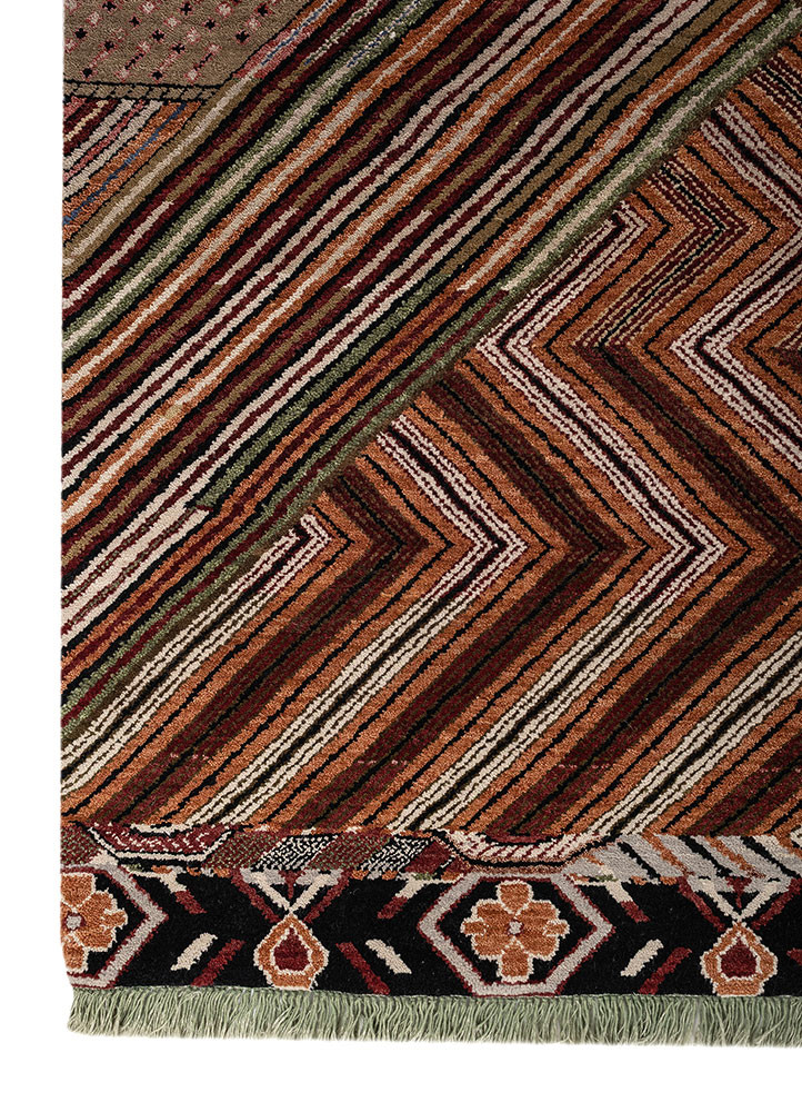 manchaha red and orange wool Hand Knotted Rug - Corner manchaha red and orange wool Hand Knotted Rug - Corner