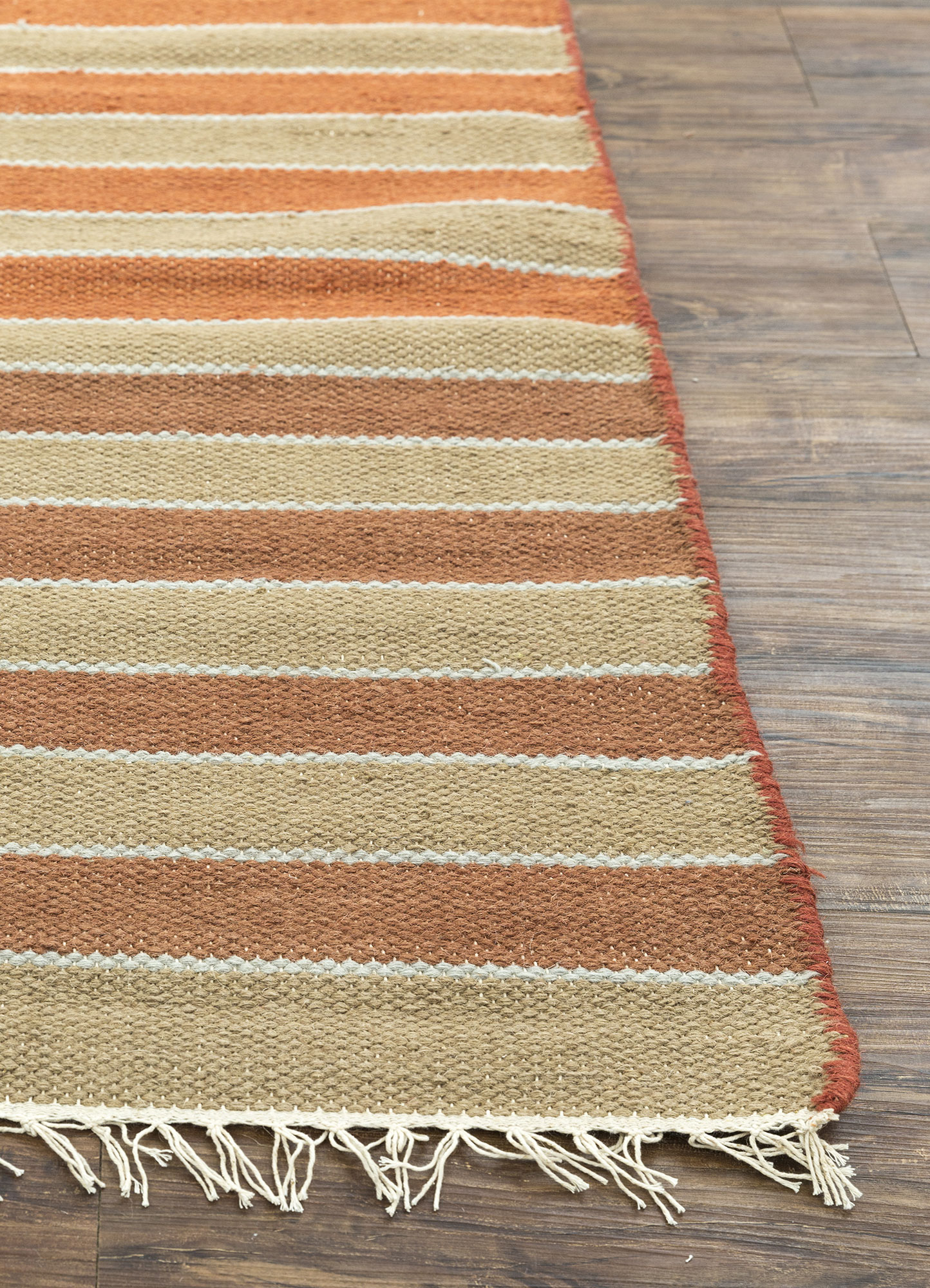 indusbar red and orange wool Flat Weaves Rug - Corner