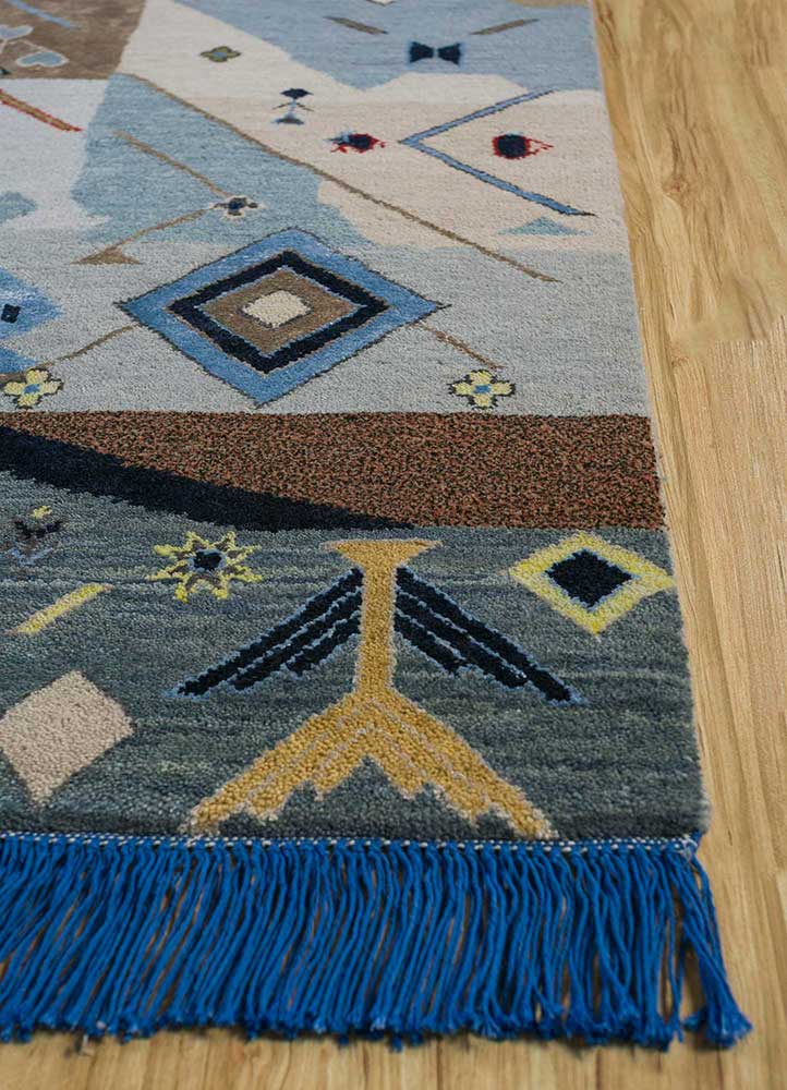 manchaha blue wool and bamboo silk Hand Knotted Rug - Corner