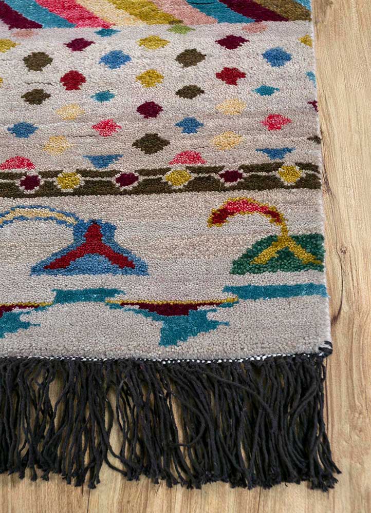 manchaha beige and brown wool and bamboo silk Hand Knotted Rug - Corner