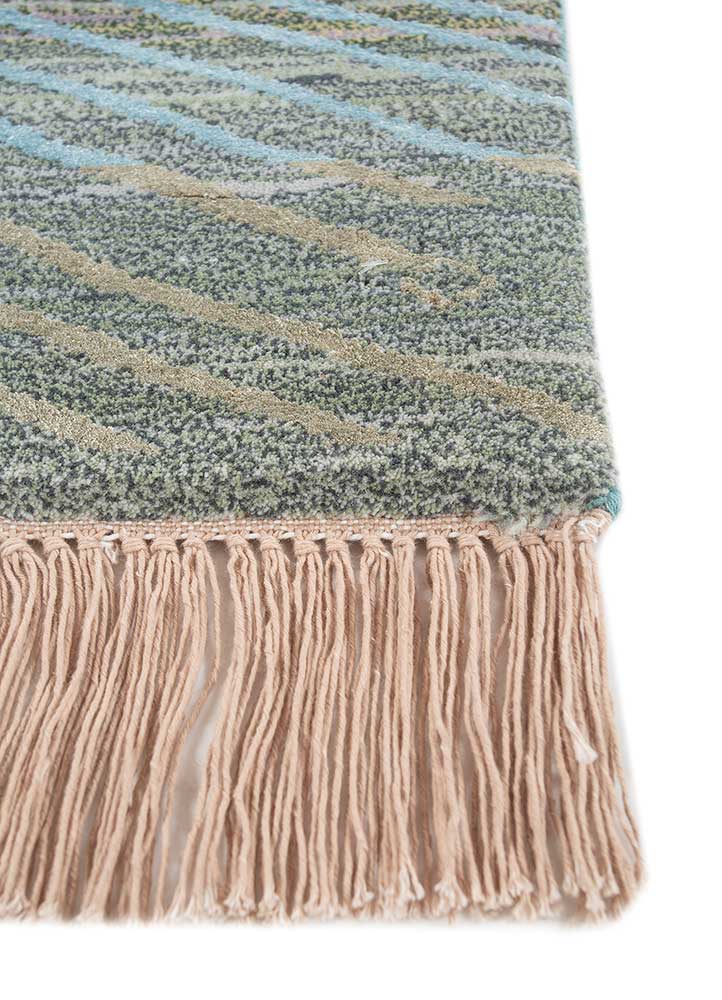 manchaha green wool and bamboo silk Hand Knotted Rug - Corner