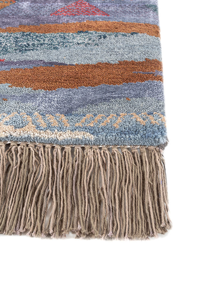 manchaha blue wool and bamboo silk Hand Knotted Rug - Corner manchaha blue wool and bamboo silk Hand Knotted Rug - Corner