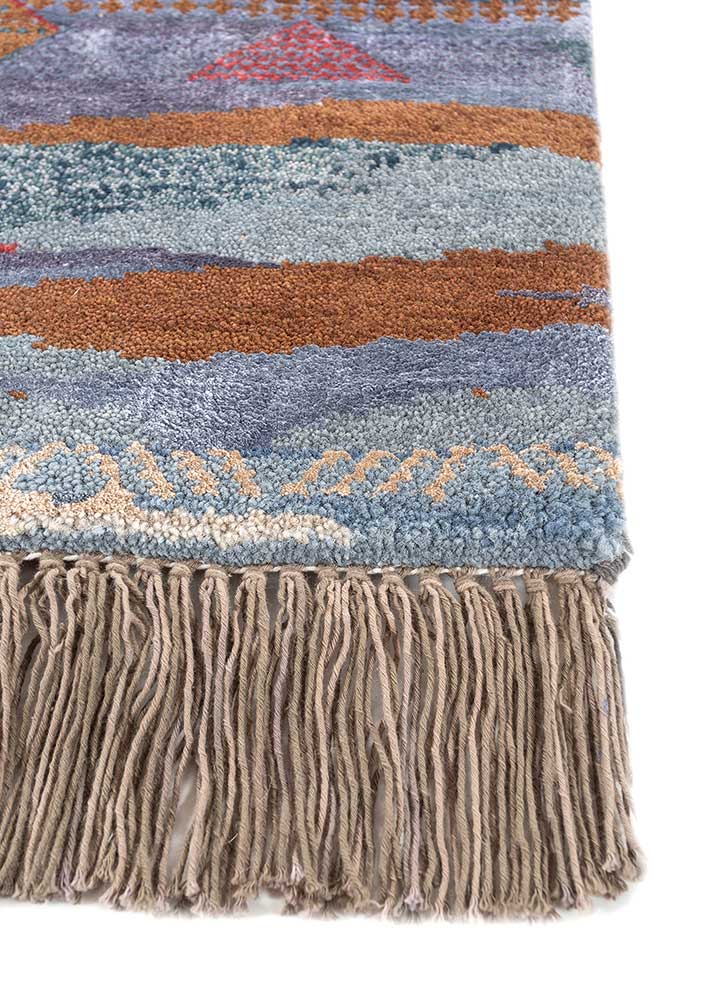 manchaha blue wool and bamboo silk Hand Knotted Rug - Corner