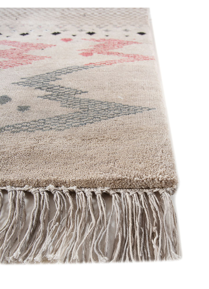 manchaha ivory wool and bamboo silk Hand Knotted Rug - Corner