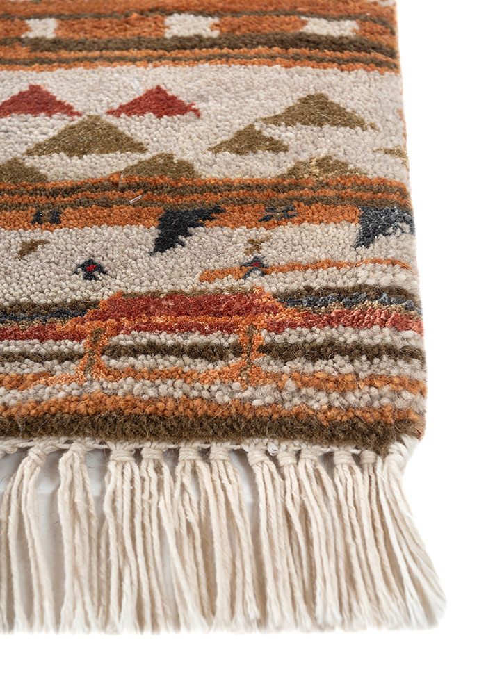manchaha red and orange wool and bamboo silk Hand Knotted Rug - Corner